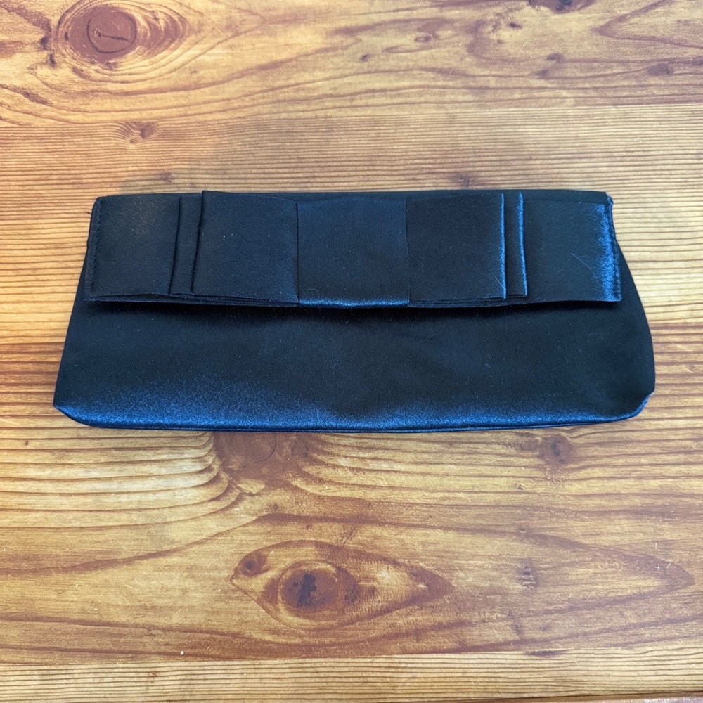 Gunne Sax Black Satin Bow Detail Evening‎ Clutch Bag